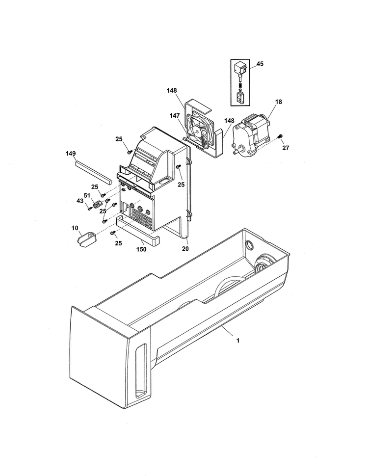 Ice Container Diagram and Parts List for FGHB2735NP0  Frigidaire Refrigerator
