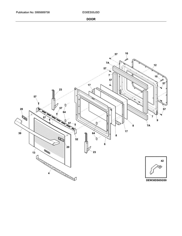 Door Diagram and Parts List for EI30ES55JSD  Electrolux Range