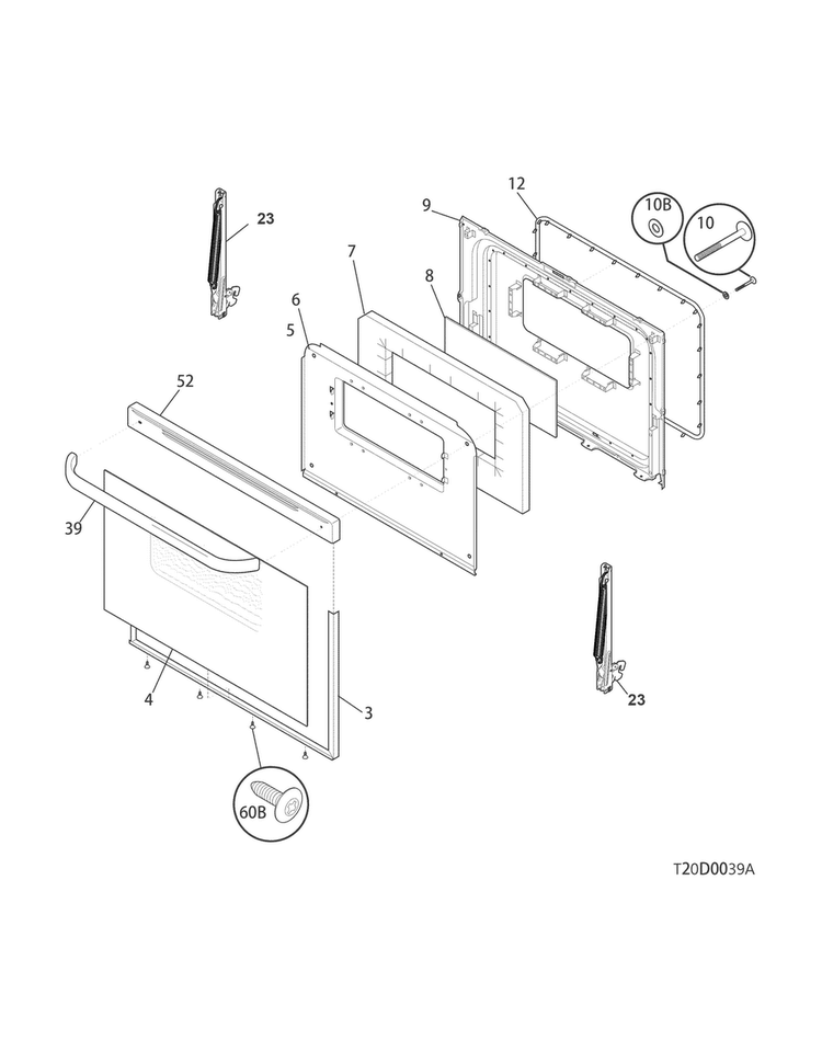 Door Diagram and Parts List for TGF351RBA  Tappan Range