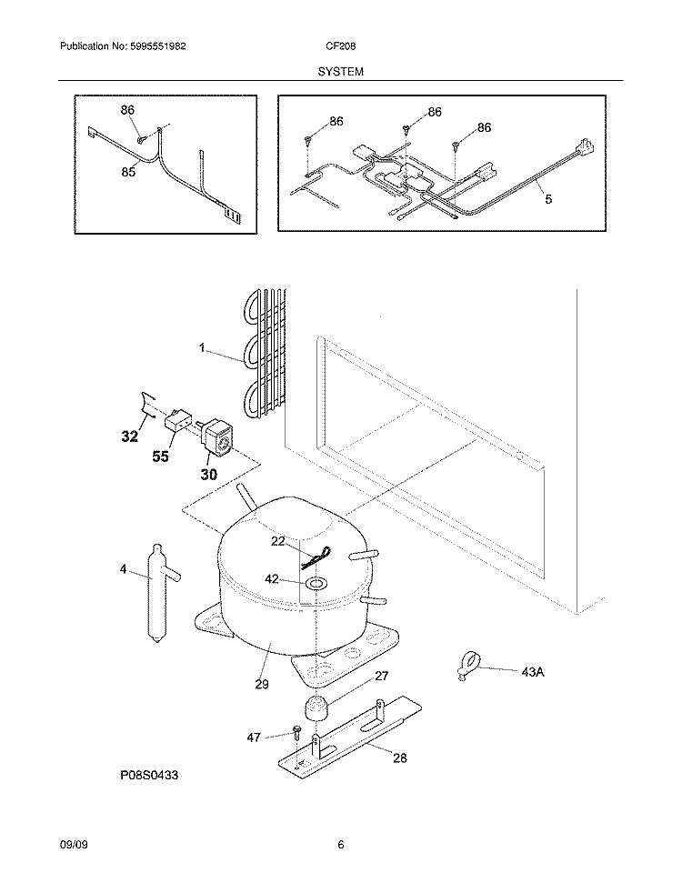 SYSTEM Diagram and Parts List for CF208  Frigidaire Freezer
