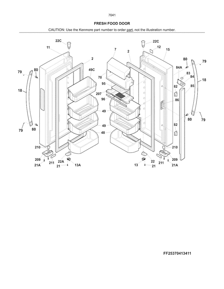 Fresh Food Door Diagram and Parts List for 2537041341A  Kenmore Refrigerator