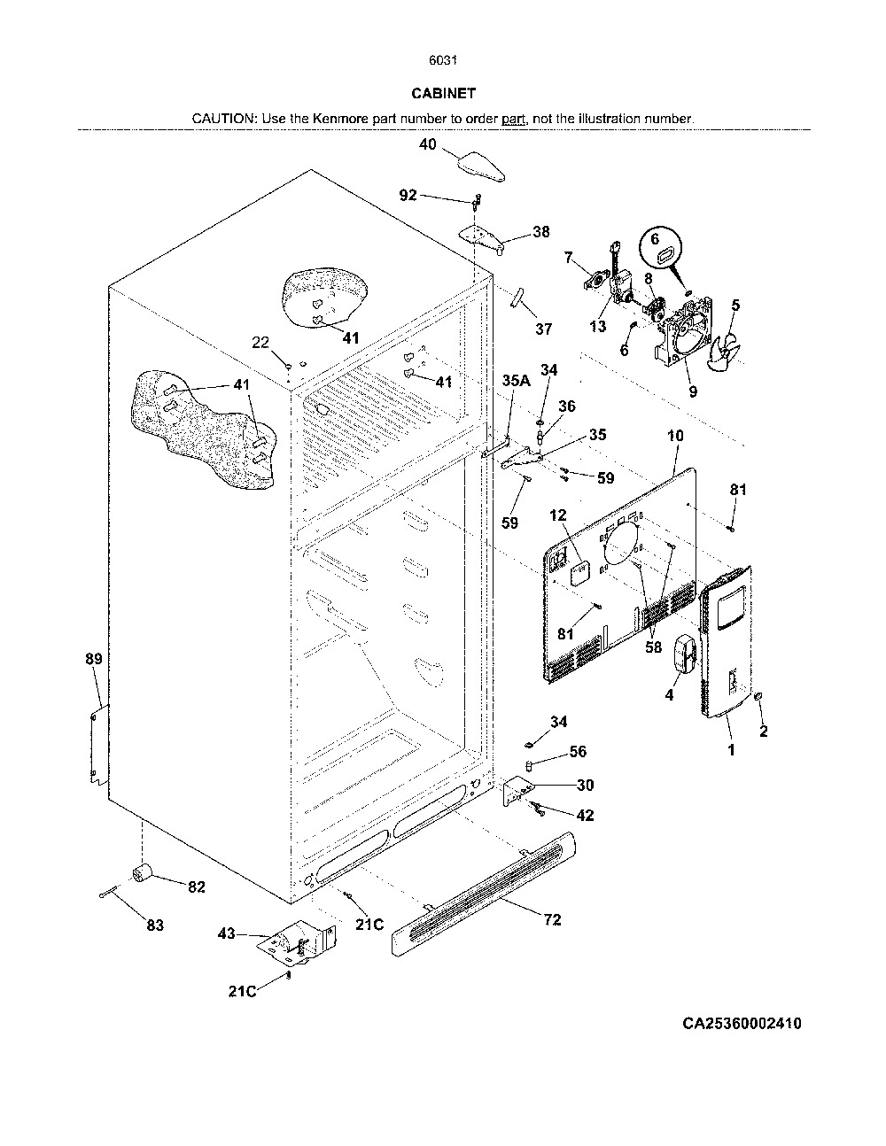 Cabinet Diagram and Parts List for 25360319416  Kenmore Refrigerator