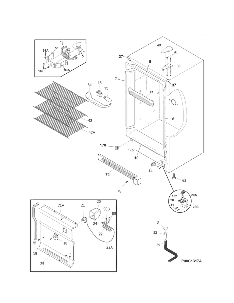 Cabinet Diagram and Parts List for 25322442411  Kenmore Freezer