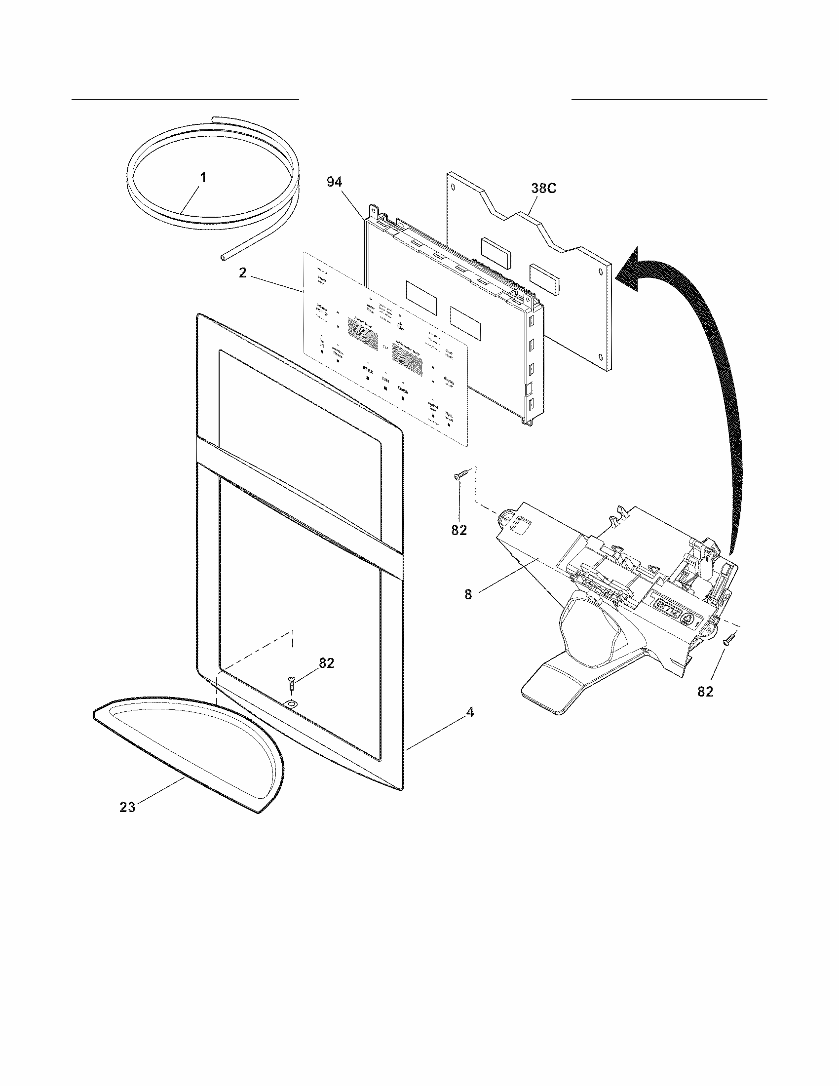 Controls & Ice Dispenser Diagram and Parts List for FGUB2642LF4  Frigidaire Refrigerator