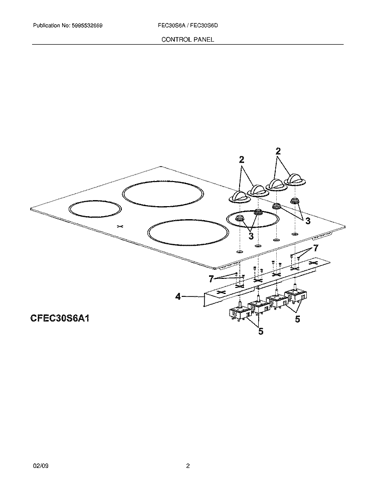 CONTROLS Diagram and Parts List for FEC30S6DQ1  Frigidaire Cooktop