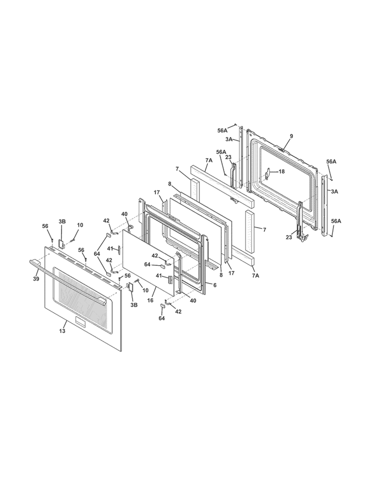 Door Diagram and Parts List for CPES3085PFB  Frigidaire Range