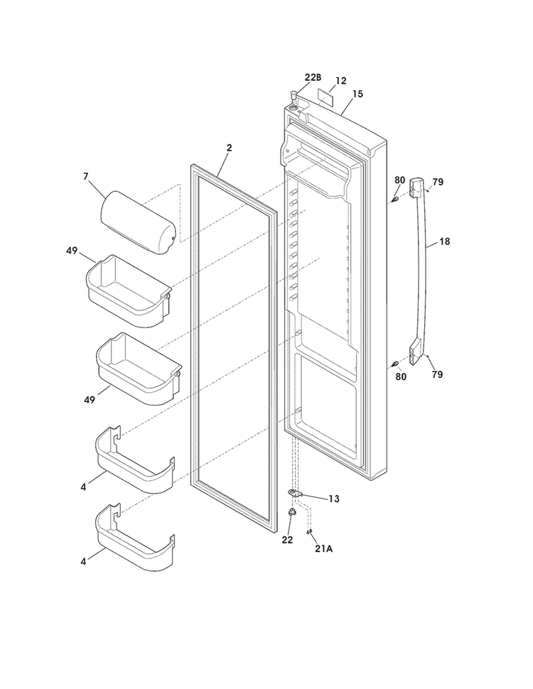 Refrigerator Door Diagram and Parts List for FPHS2386LF6  Frigidaire Refrigerator