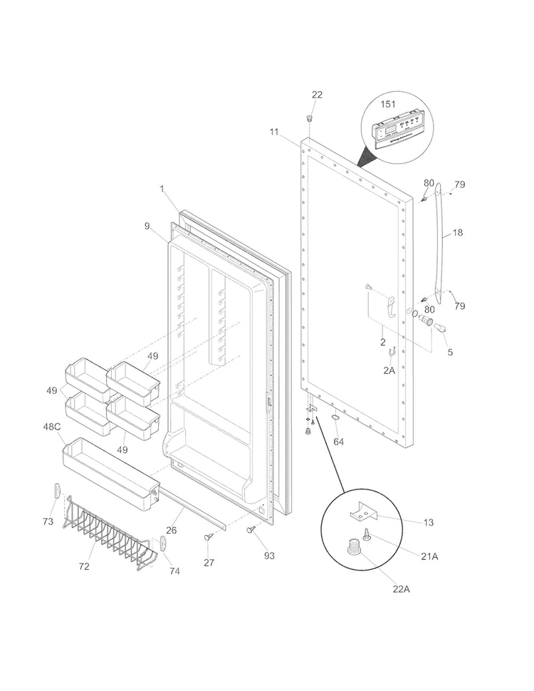 Door Diagram and Parts List for FFH17F7HWJ  Frigidaire Freezer