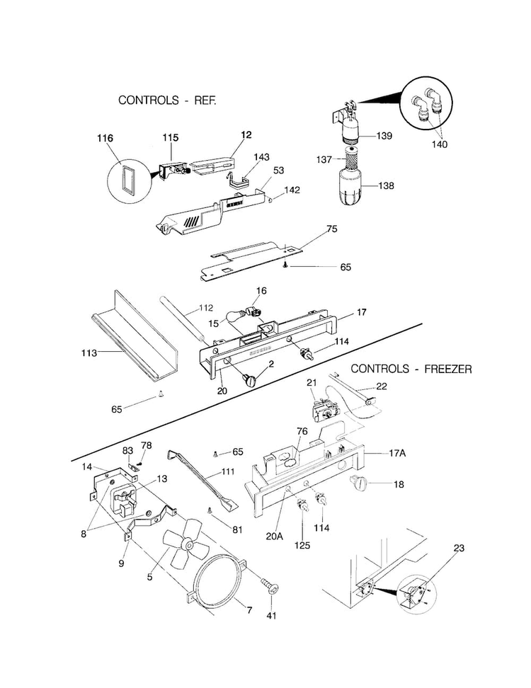 Controls Diagram and Parts List for FRS20ZGGB3  Frigidaire Refrigerator