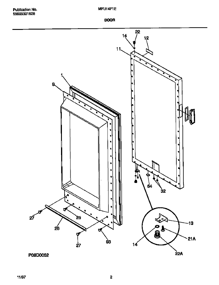 DOOR Diagram and Parts List for MFU14F1EW2  Frigidaire Freezer