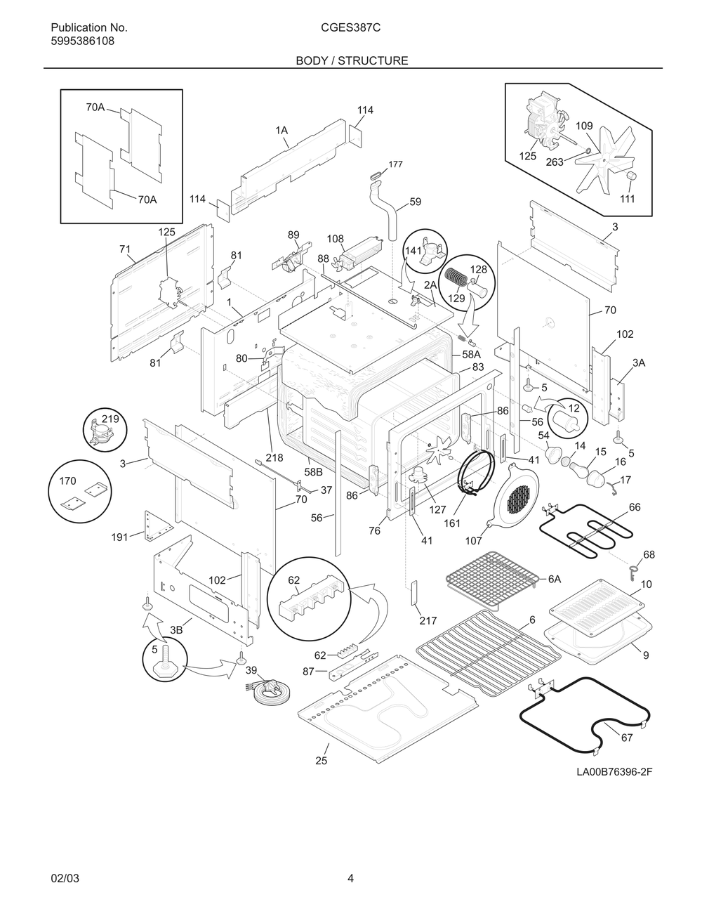 Body / Structure Diagram and Parts List for CGES387CB1  Frigidaire Range