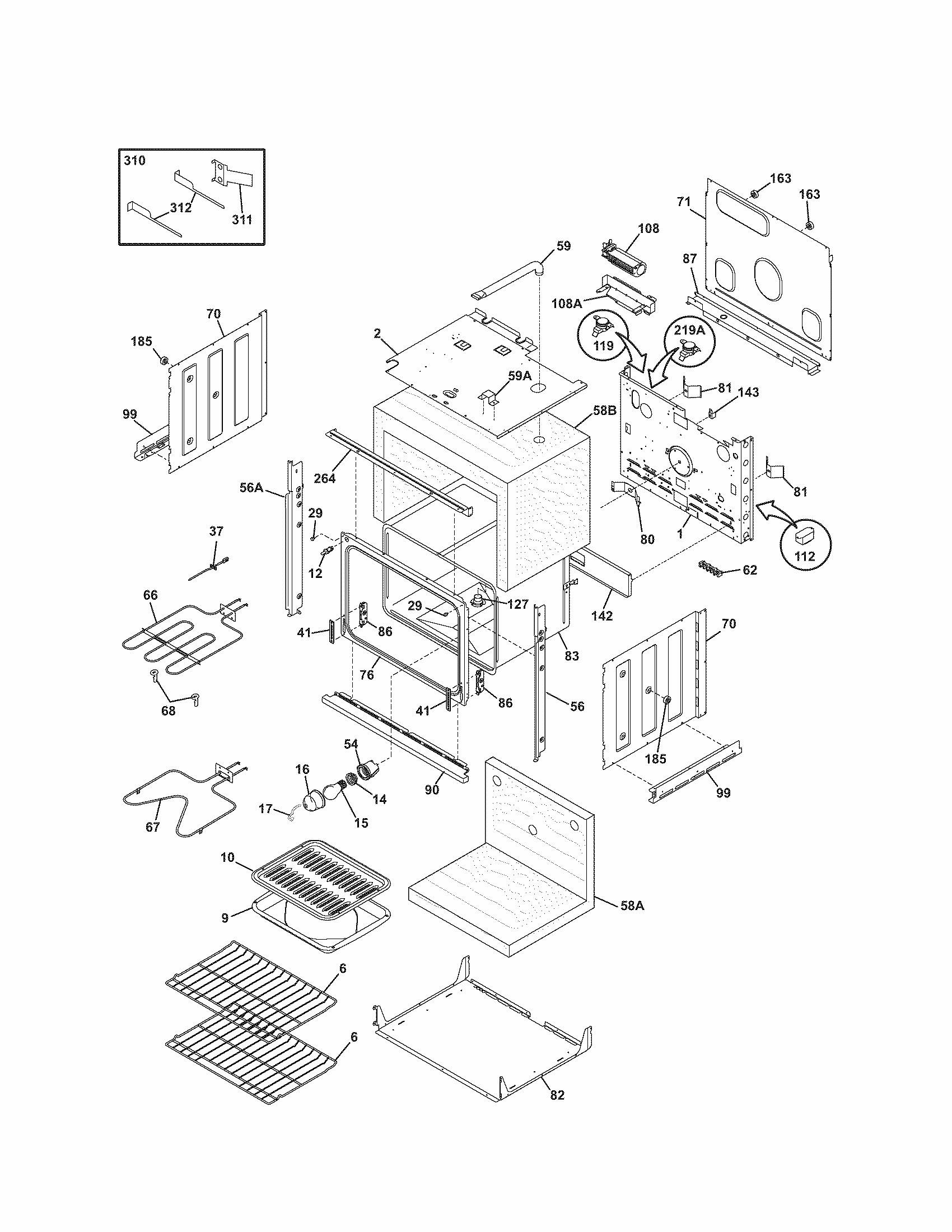 Body Diagram and Parts List for 79047172401  Kenmore Wall Oven