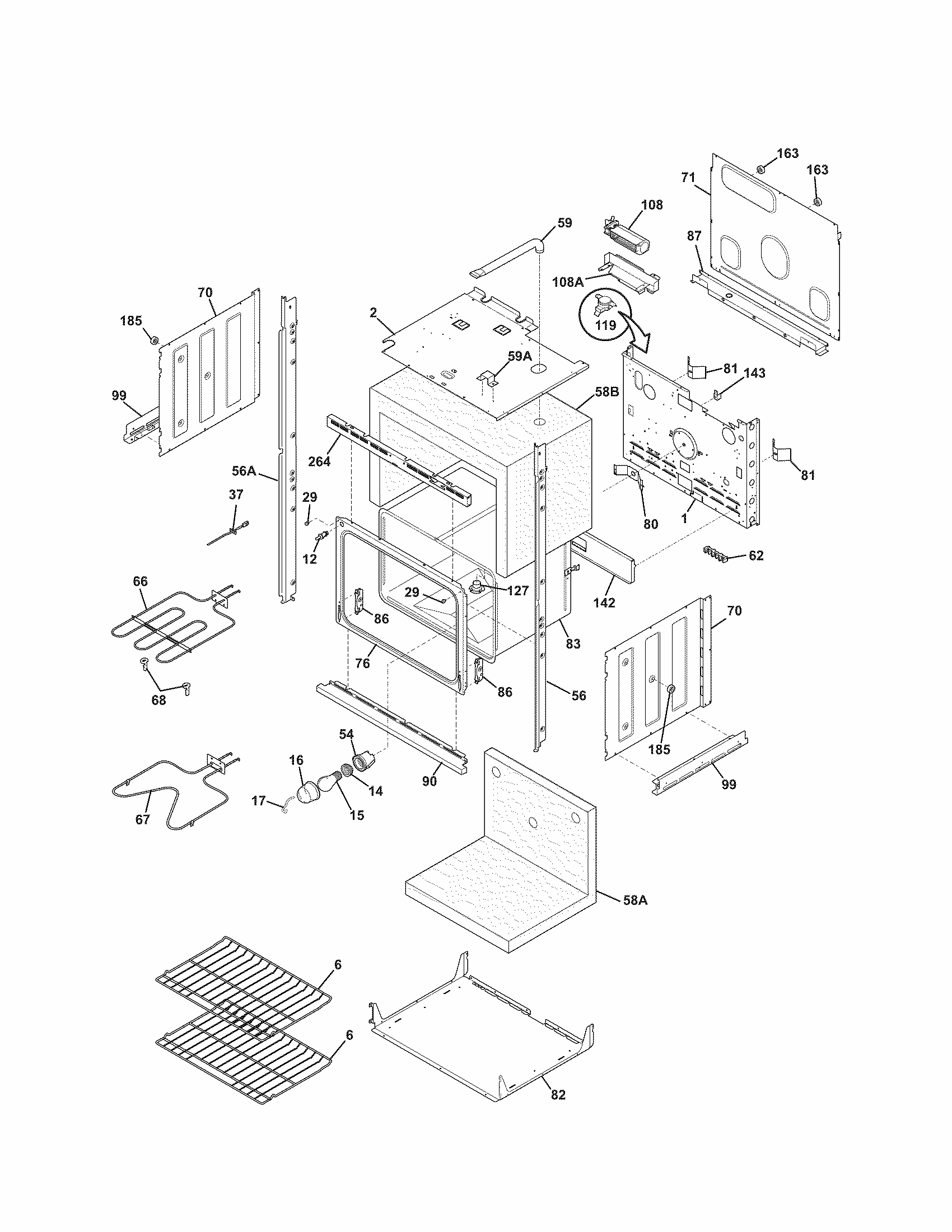 Lower Oven Diagram and Parts List for 79047732407  Kenmore Wall Oven