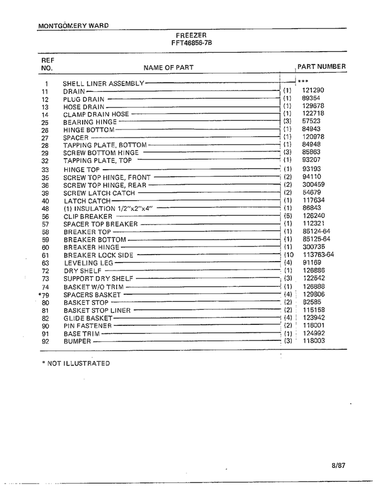Freezer Page 6 Diagram and Parts List for 46856B-7  Frigidaire Freezer