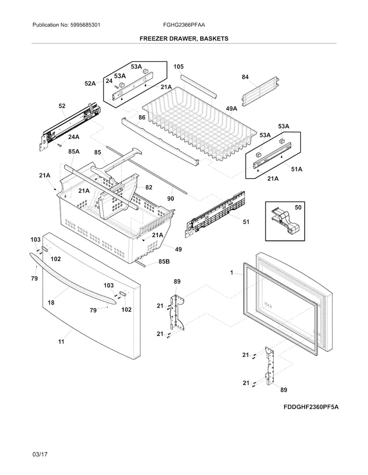 Freezer Door Diagram and Parts List for FGHG2366PFAA  Frigidaire Refrigerator