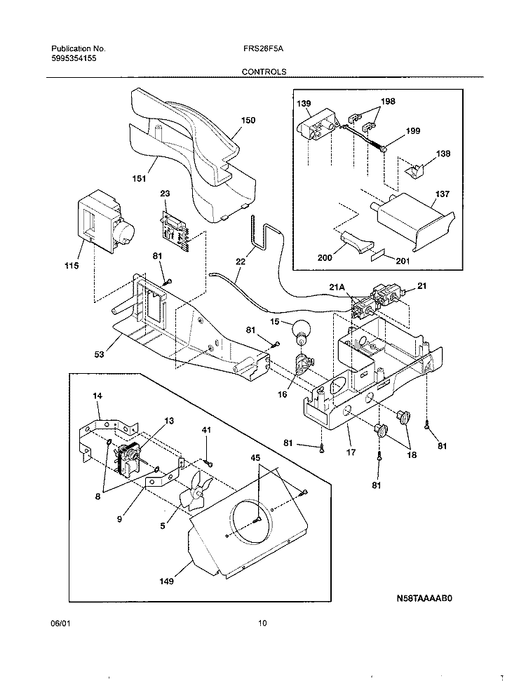CONTROLS Diagram and Parts List for FRS26F5AQ0  Frigidaire Refrigerator