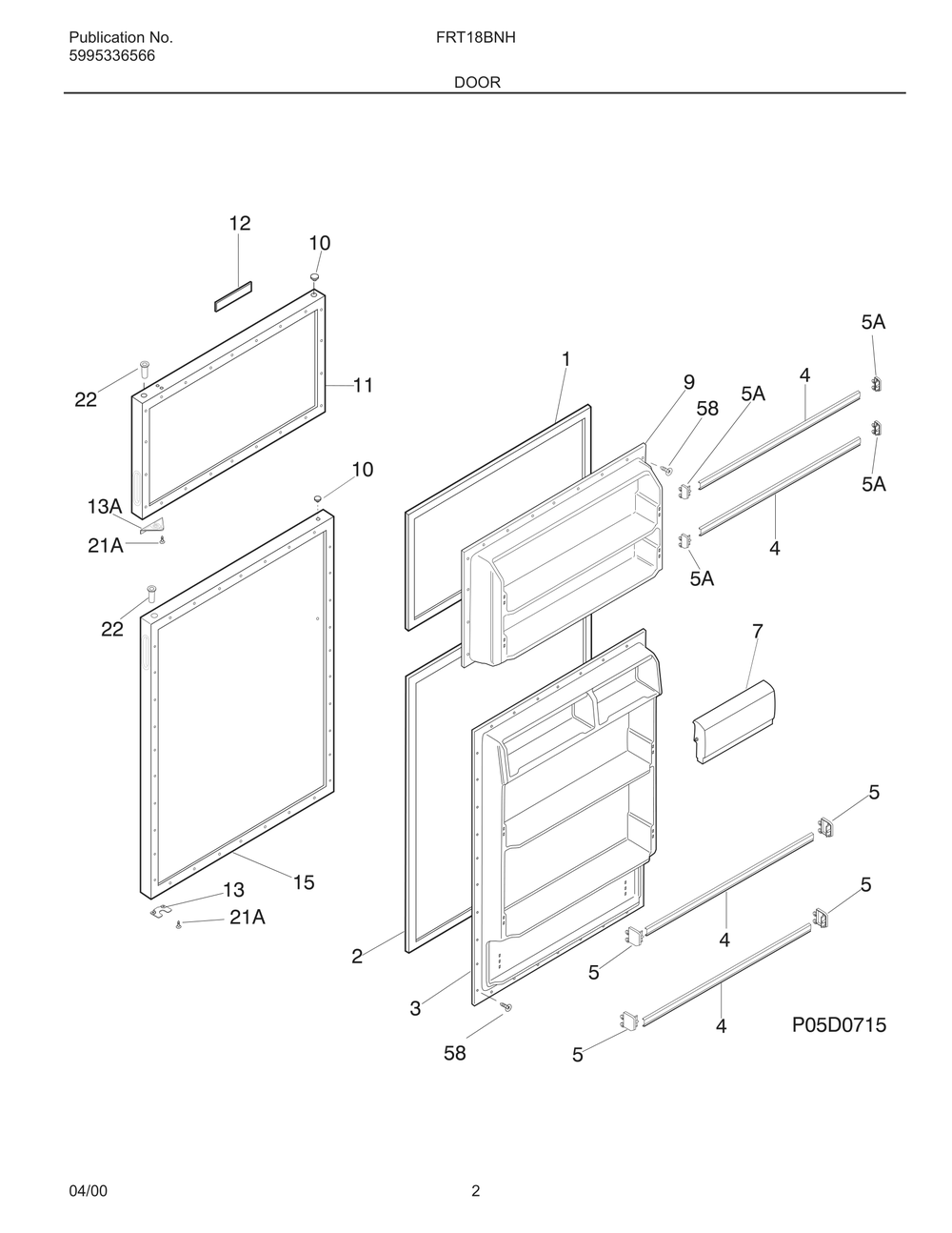 Door Diagram and Parts List for FRT18BNHZ0  Frigidaire Refrigerator