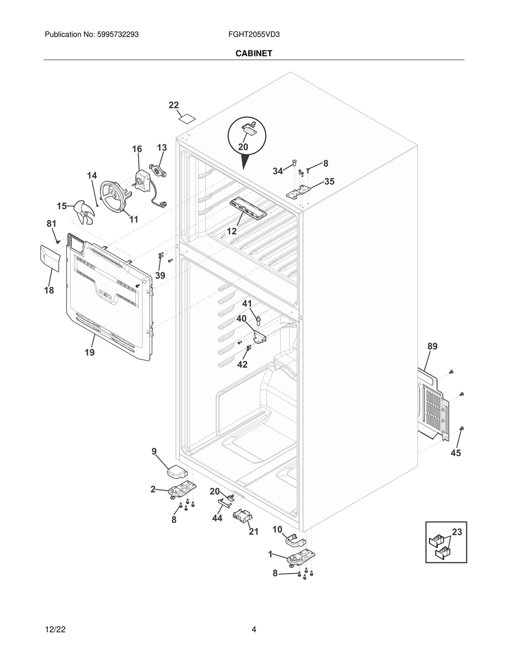 Cabinet Diagram and Parts List for FGHT2055VD3  Frigidaire Refrigerator