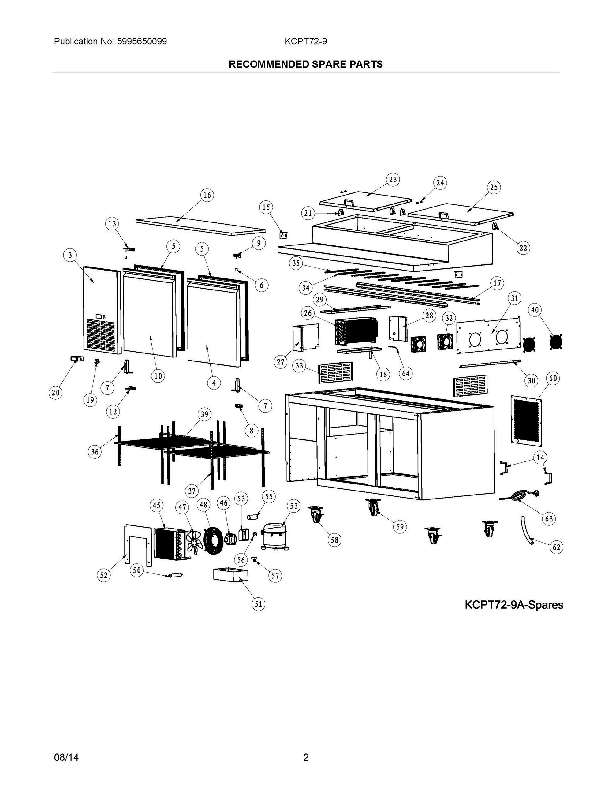 02 - RECOMMENDED SPARE PARTS Diagram and Parts List for KCPT729  Frigidaire Miscellaneous