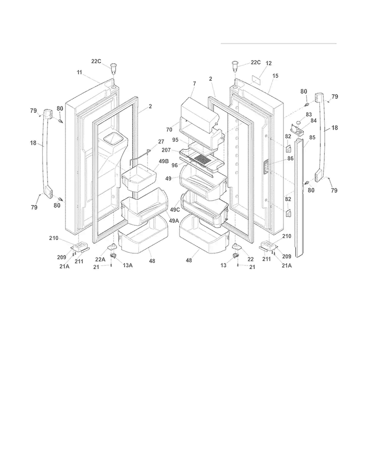 Fresh Food Door Diagram and Parts List for FPHF2399MF5  Frigidaire Refrigerator