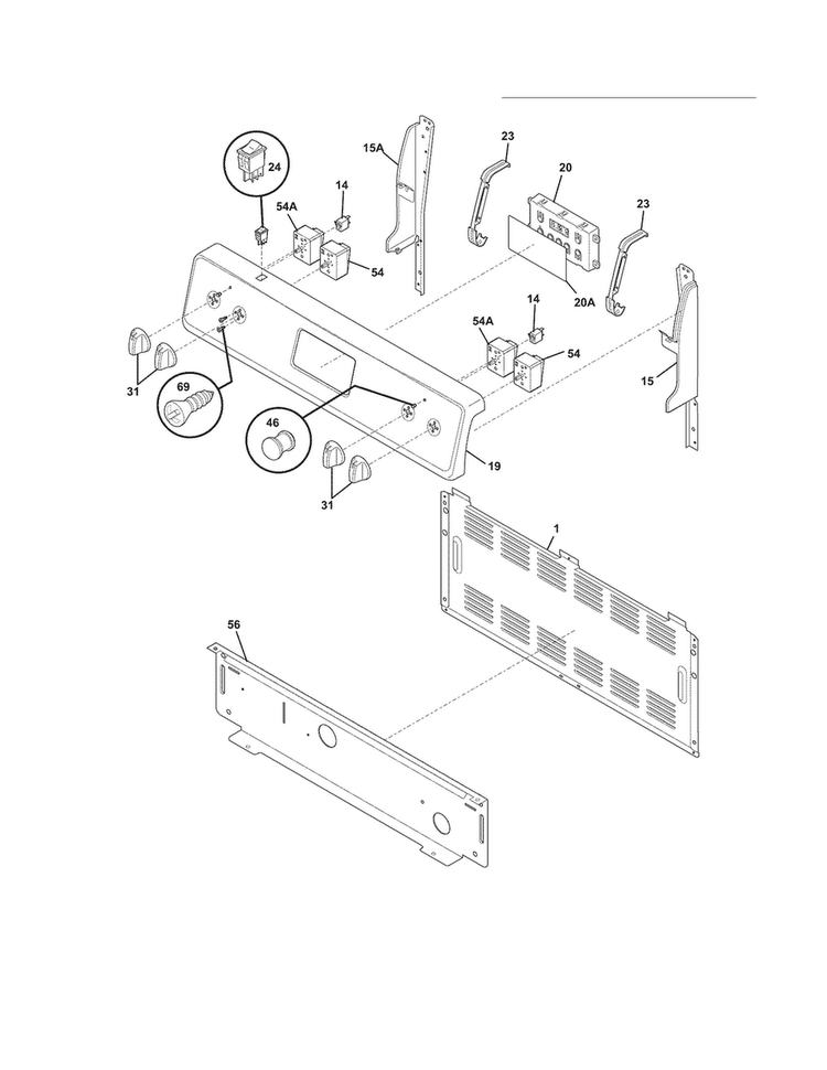 Backguard Diagram and Parts List for FFEF3012XSA  Frigidaire Range