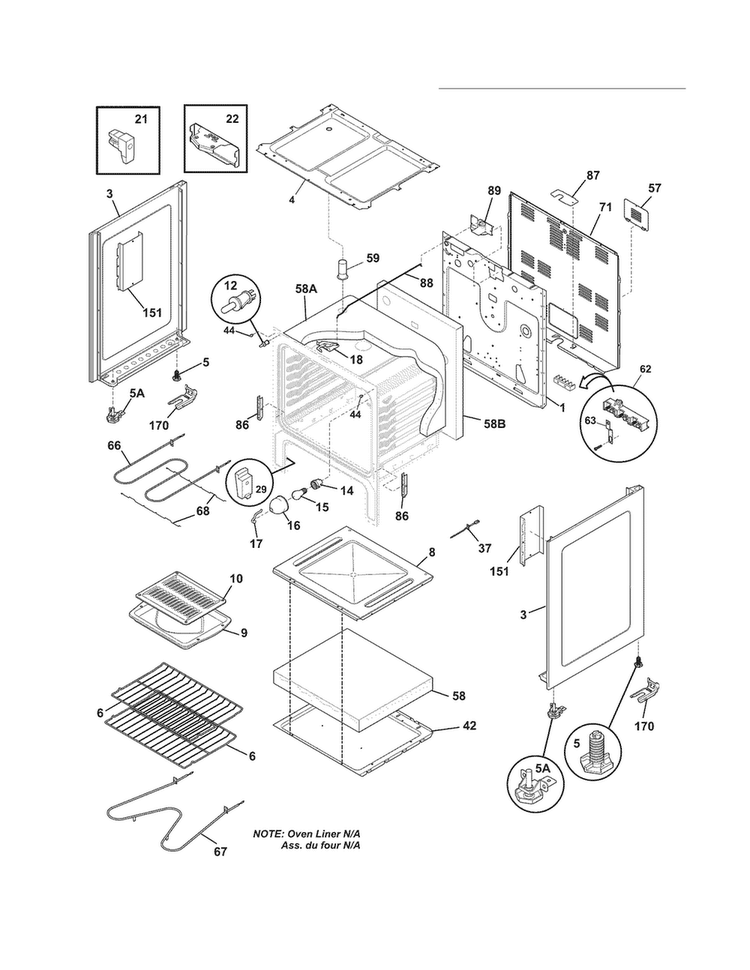 Body Diagram and Parts List for FFEF3015LSK  Frigidaire Range