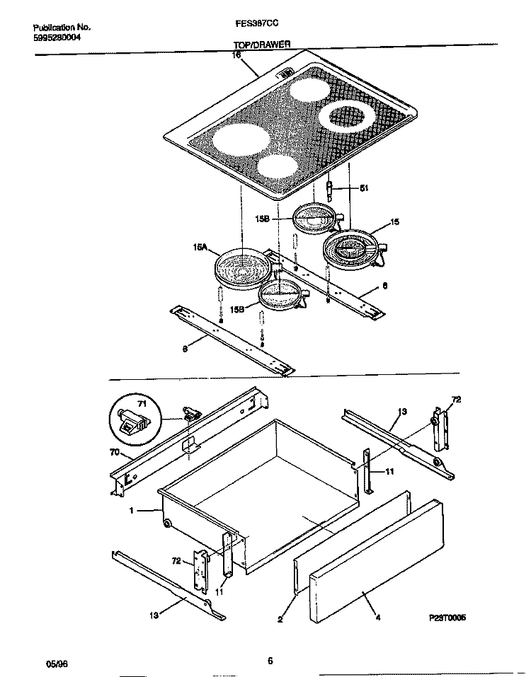 TOP / DRAWER Diagram and Parts List for FES367CCTD  Frigidaire Range