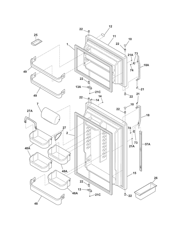 Doors Diagram and Parts List for WRTS23V7MW4  Frigidaire Refrigerator