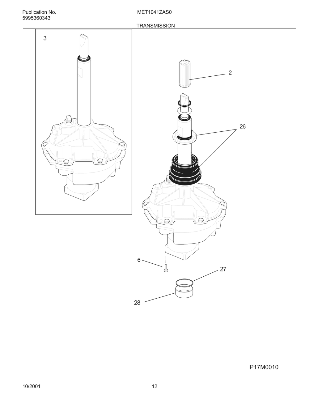 Transmission Diagram and Parts List for MET1041ZAS0  Frigidaire Washer Dryer Combo