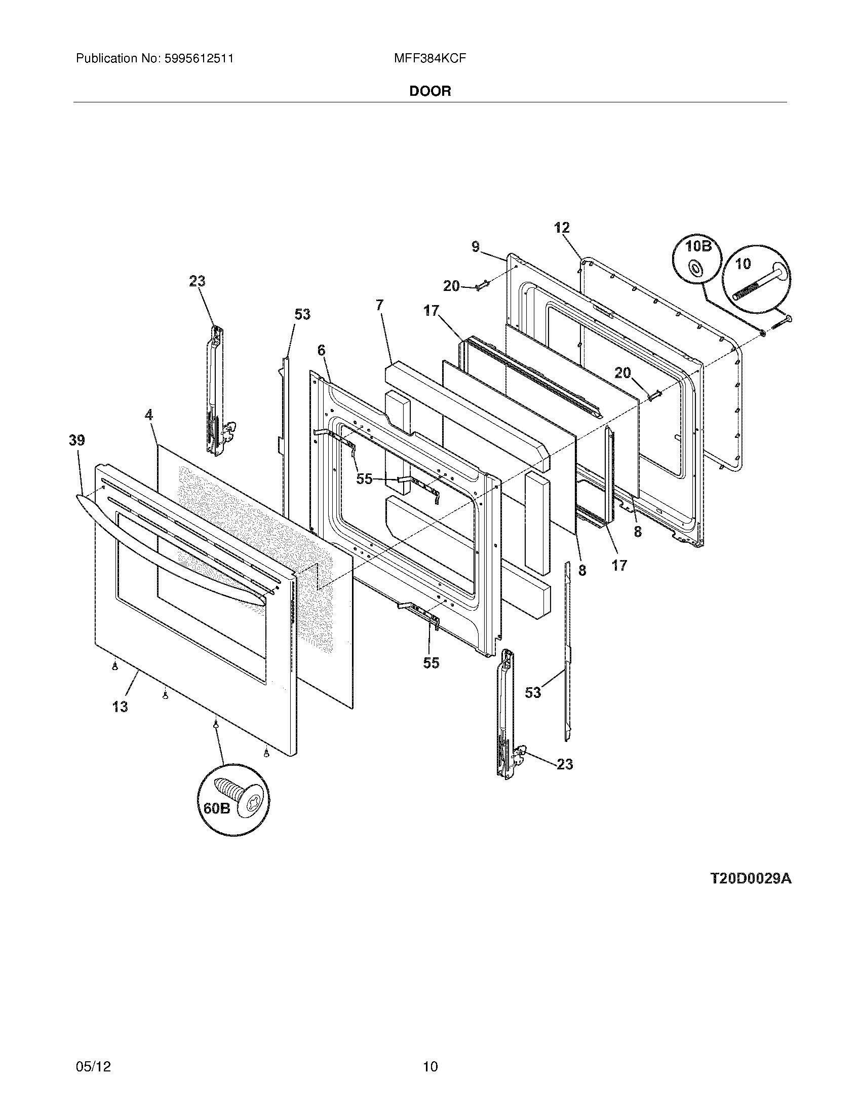 09 - DOOR Diagram and Parts List for MFF384KCF  Frigidaire Range