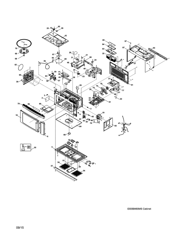 Oven,cabinet Diagram and Parts List for EI30BM60MSB  Electrolux Microwave