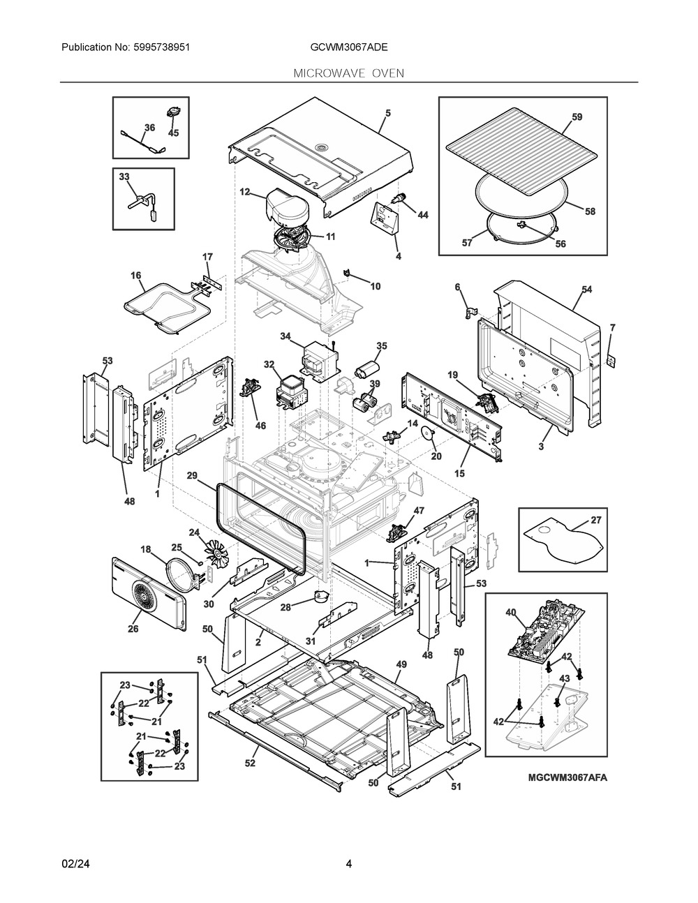 Microwave Oven Diagram and Parts List for GCWM3067ADE  Frigidaire Microwave Oven Combo