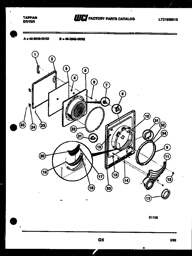 DOOR PARTS Diagram and Parts List for 49-2828-23-02  Tappan Dryer