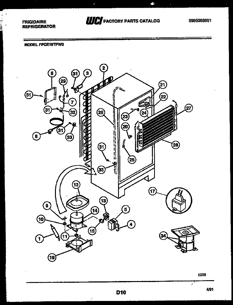 SYSTEM AND AUTOMATIC DEFROST PARTS Diagram and Parts List for FPCE19TPW0  Frigidaire Refrigerator