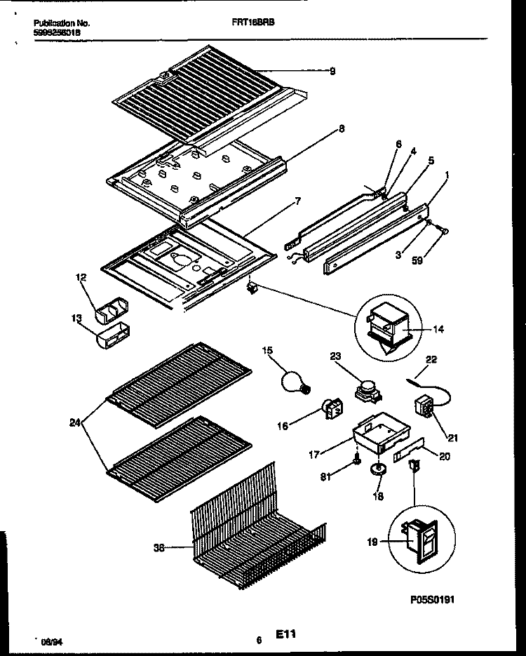SHELVES AND SUPPORTS Diagram and Parts List for FRT18BRBW0  Frigidaire Refrigerator