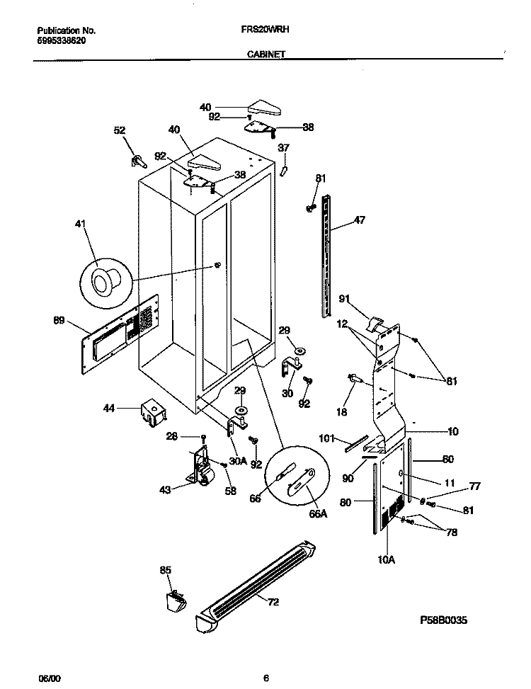 CABINET Diagram and Parts List for FRS20WRHW5  Frigidaire Refrigerator