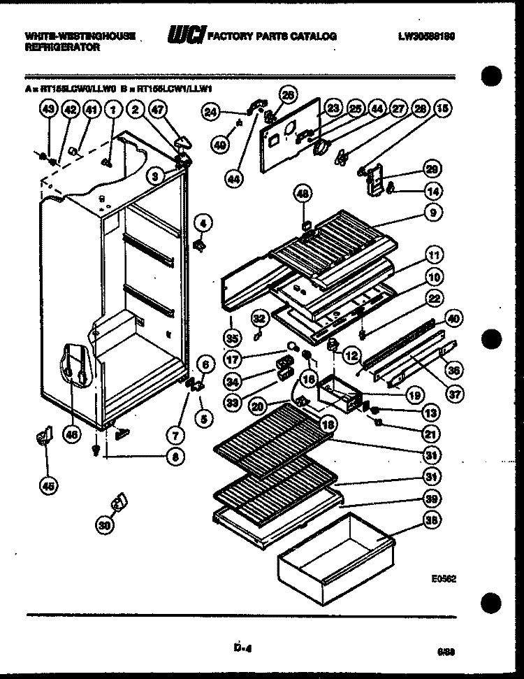 CABINET PARTS Diagram and Parts List for RT155LLD0  Frigidaire Refrigerator