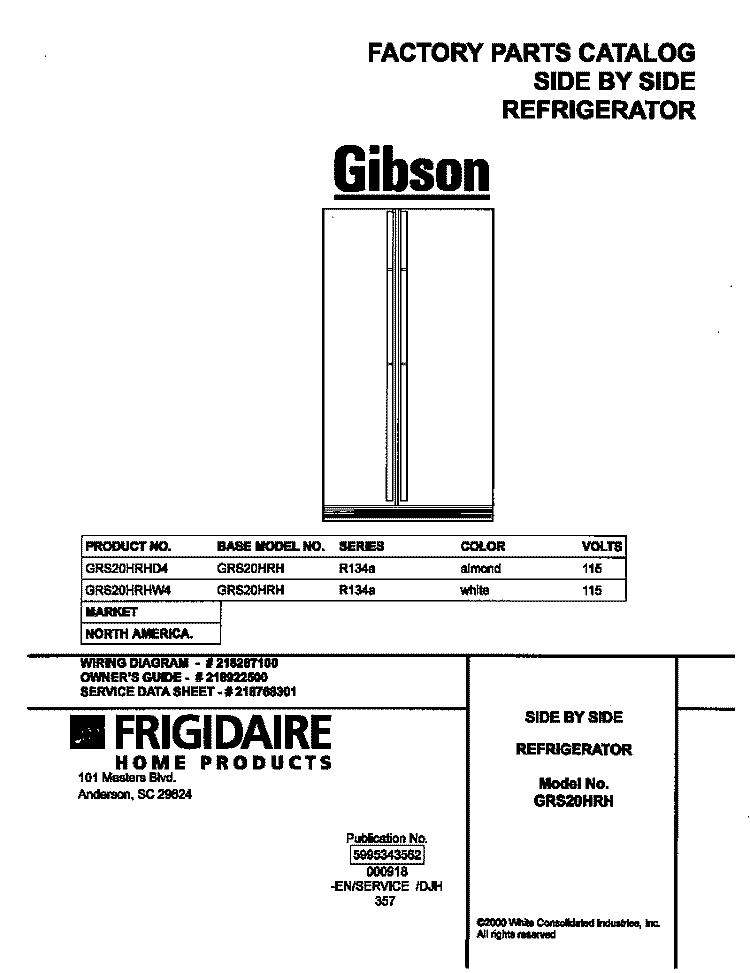COVER Diagram and Parts List for GRS20HRHD4  Gibson Refrigerator