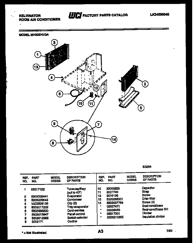 ELECTRICAL PARTS Diagram and Parts List for MH205H1QA  Kelvinator Air Conditioner