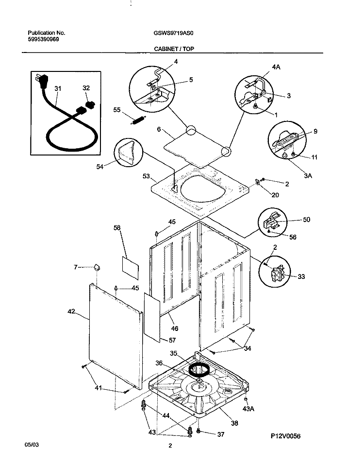 CABINET / TOP Diagram and Parts List for GSWS9719AS0  Frigidaire Washer