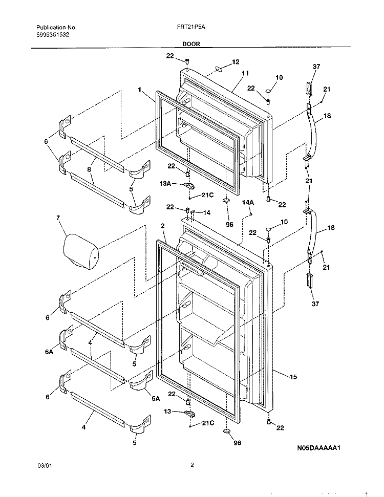 DOOR Diagram and Parts List for FRT21P5AQ1  Frigidaire Refrigerator