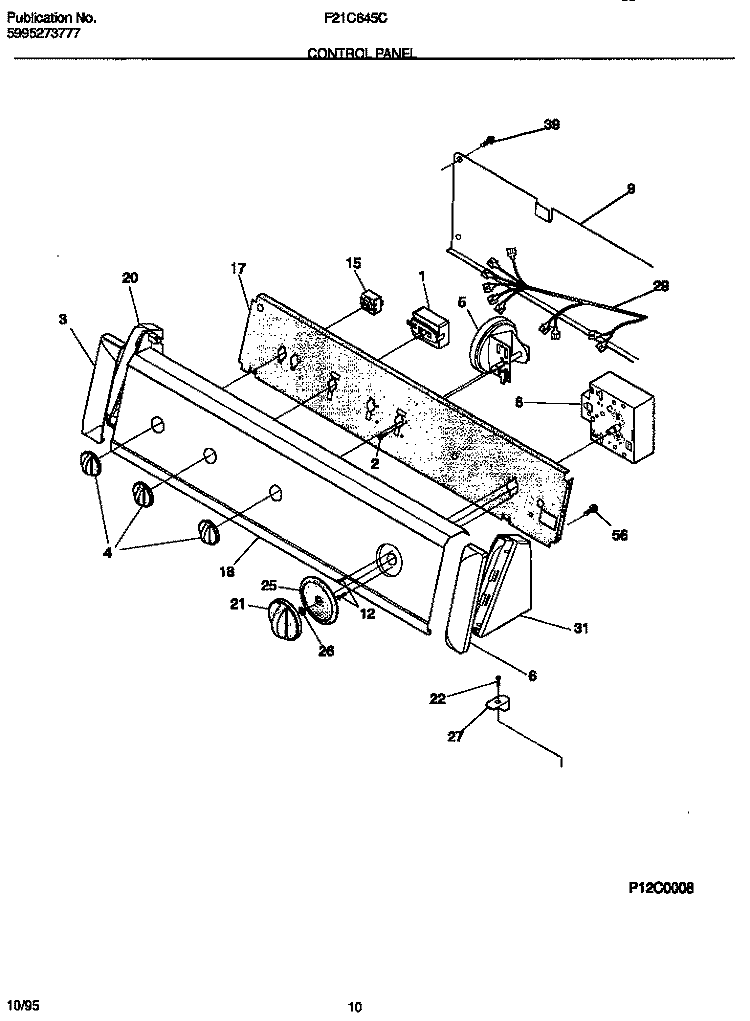 CONTROL PANEL Diagram and Parts List for F21C645CS2  Frigidaire Washer