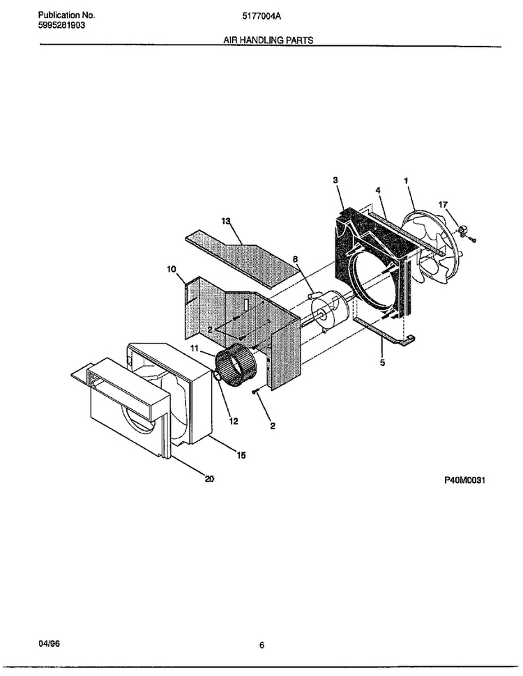 Air Handling Parts Diagram and Parts List for 5177004A  Frigidaire Air Conditioner