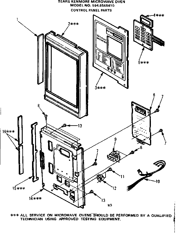 Control Panel Parts Diagram and Parts List for 5648568410  Kenmore Microwave