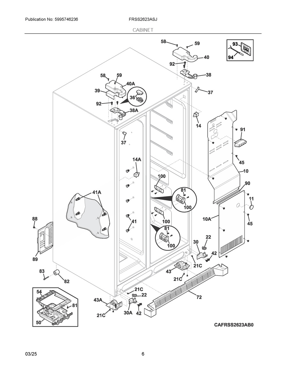 Cabinet Diagram and Parts List for FRSS2623ASJ  Frigidaire Refrigerator