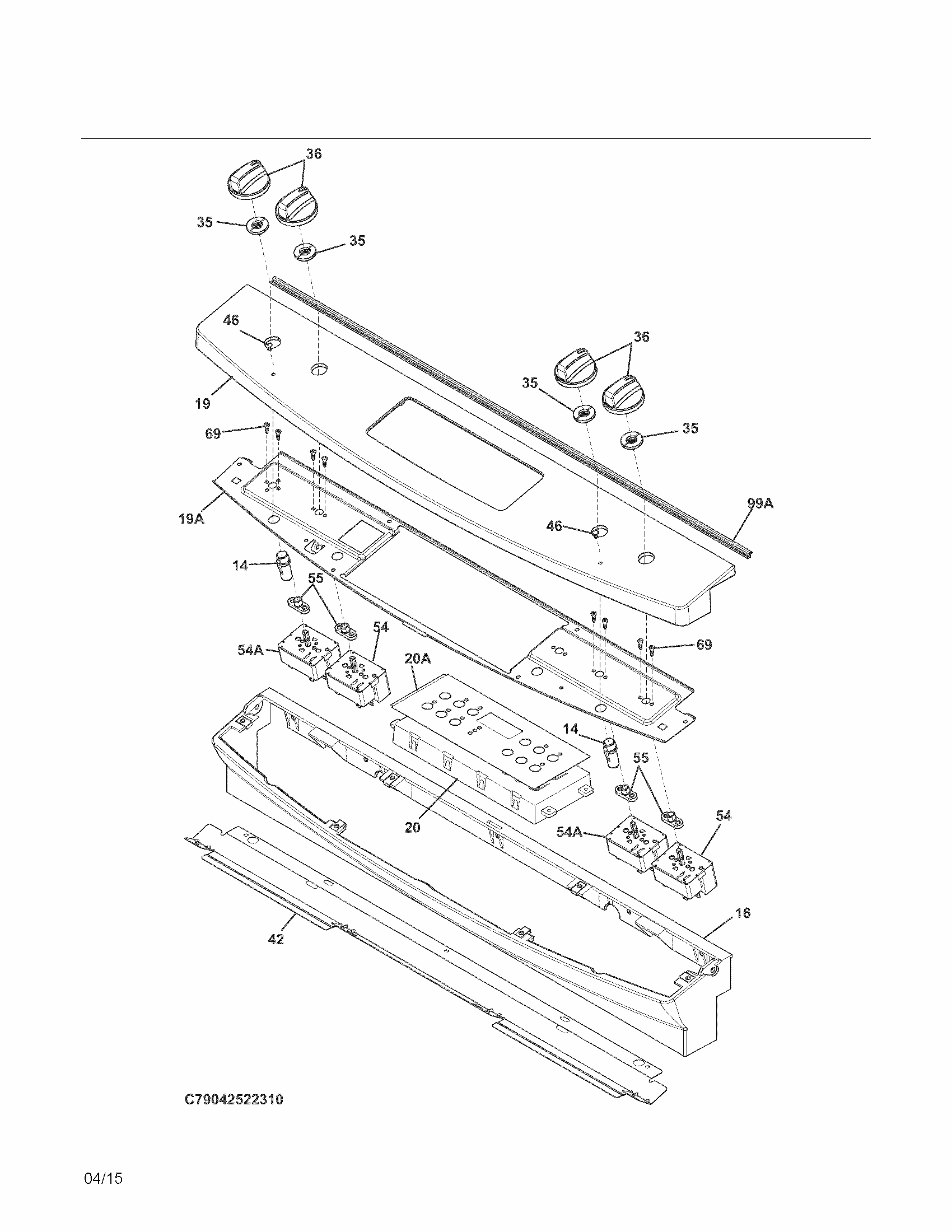 Backguard Diagram and Parts List for 79042509311  Kenmore Range