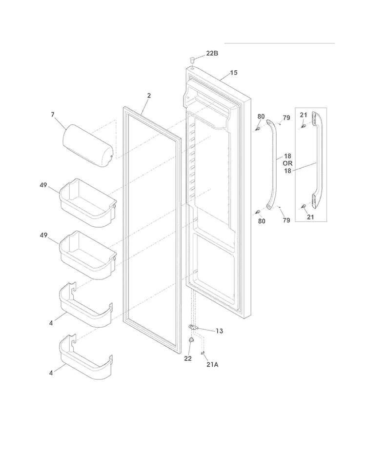 Refrigerator Door Diagram and Parts List for FFHS2322MB4  Frigidaire Refrigerator
