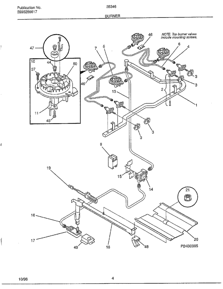 Burner Diagram and Parts List for 283460C  Frigidaire Range