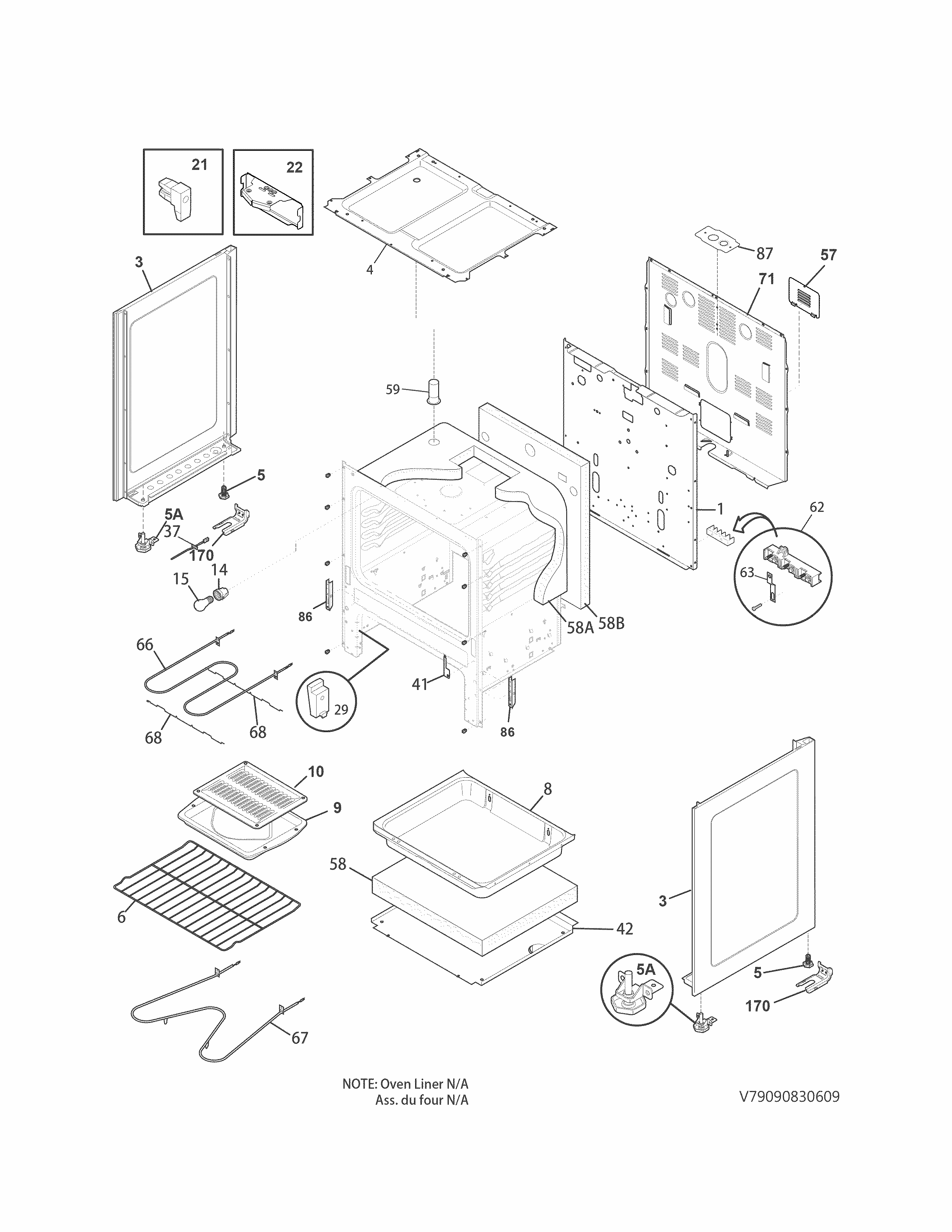 Body Diagram and Parts List for 79090011311  Kenmore Range