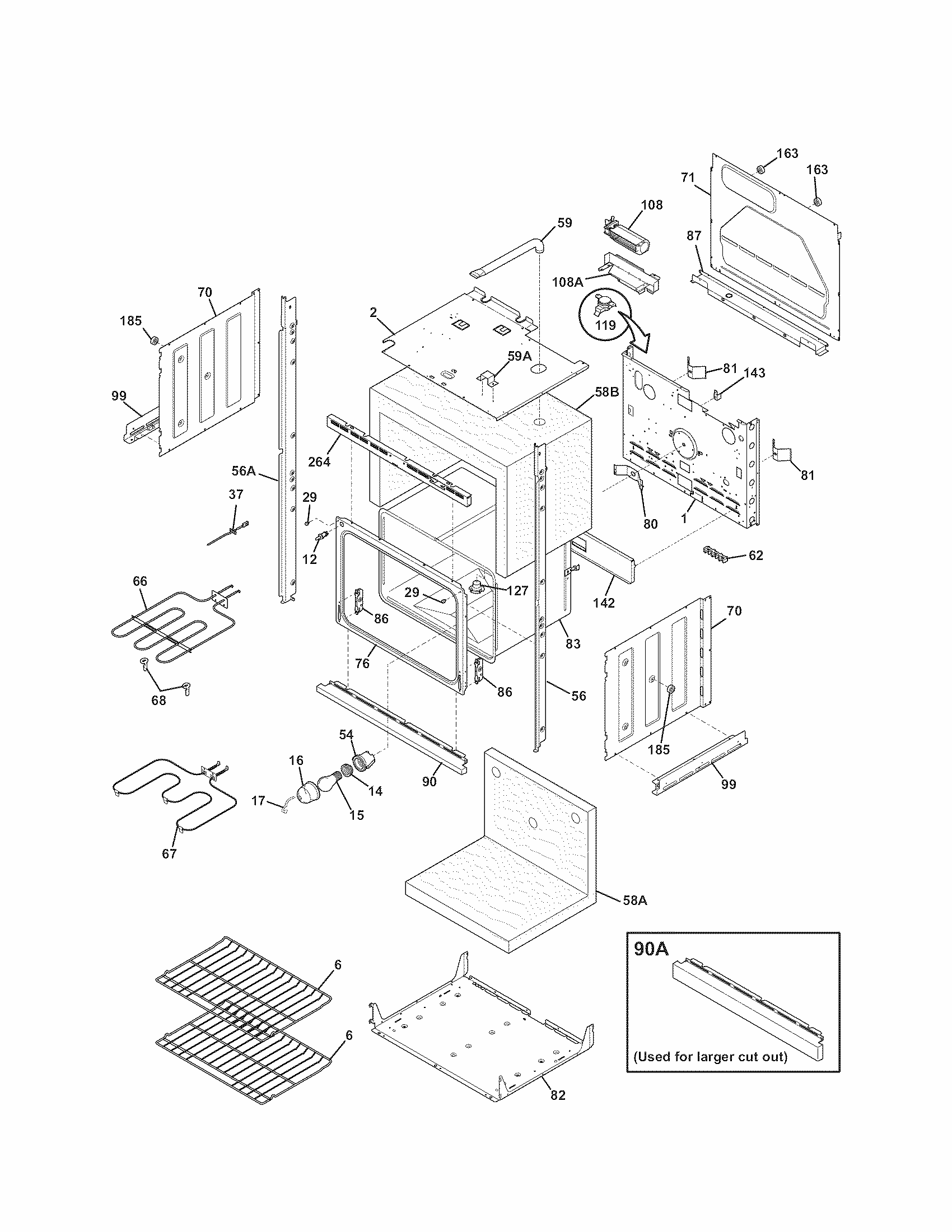 Lower Oven Diagram and Parts List for 79047872407  Kenmore Wall Oven